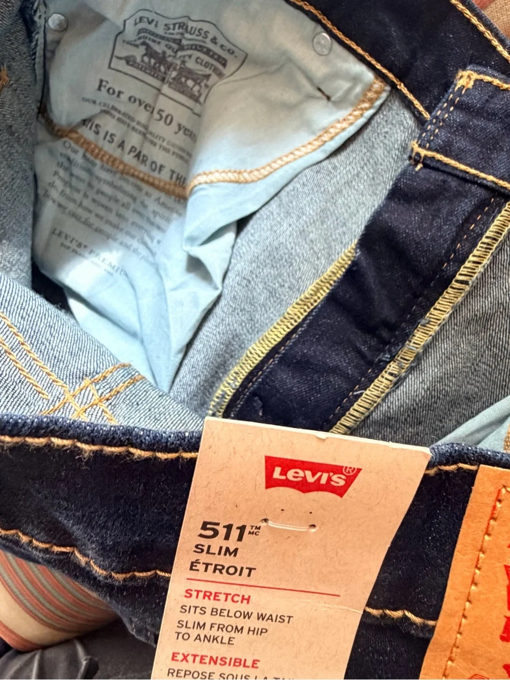 Levis 511 Jeans Slim Fit Stretch Jeans Dark Blue Dark Wash NWT